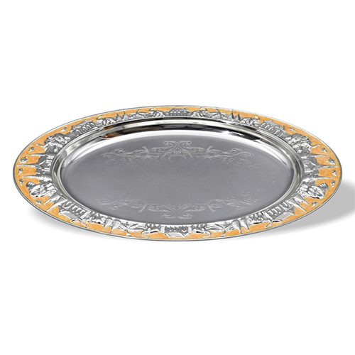 Oval Tray With Peach Enamel - Color: Silver