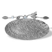 Silver Plated Oval Tray With White Ceramic Roses - Polish Type: High Gloss