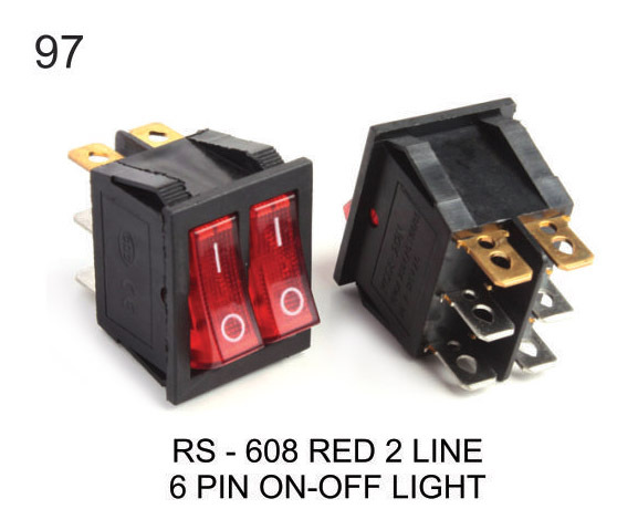 ROCKER SWITCH RED 2 LINE 6 PIN ON-OFF