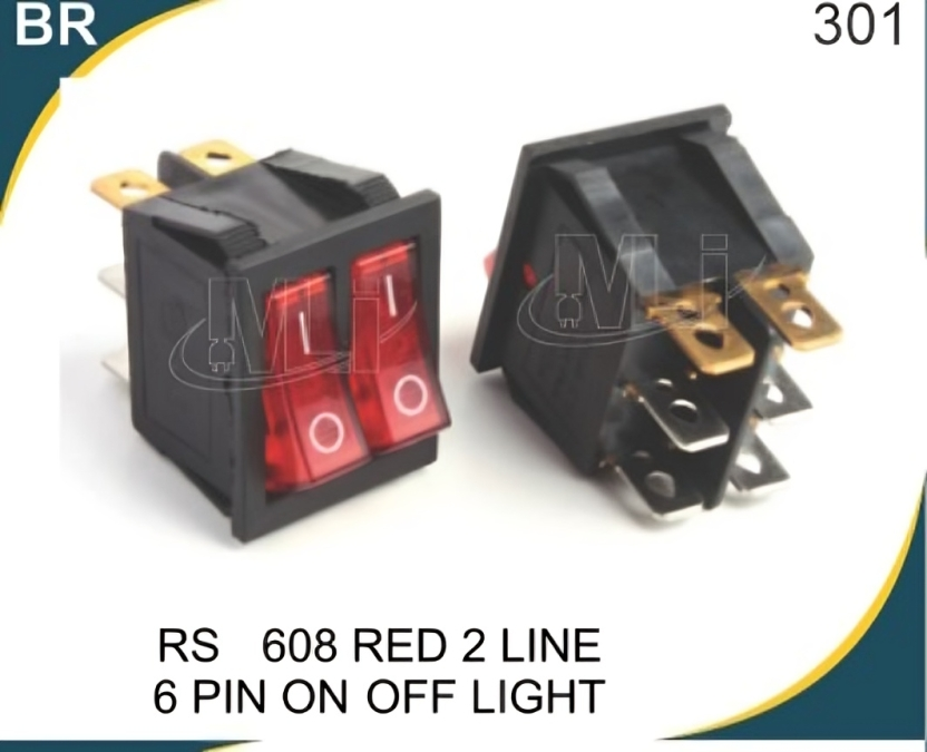 Rocker Switch Red 2 Line 6 Pin On Off