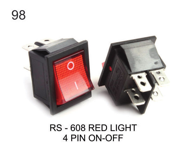 ROCKER SWITCH RED LIGHT 4 PIN ON-OFF