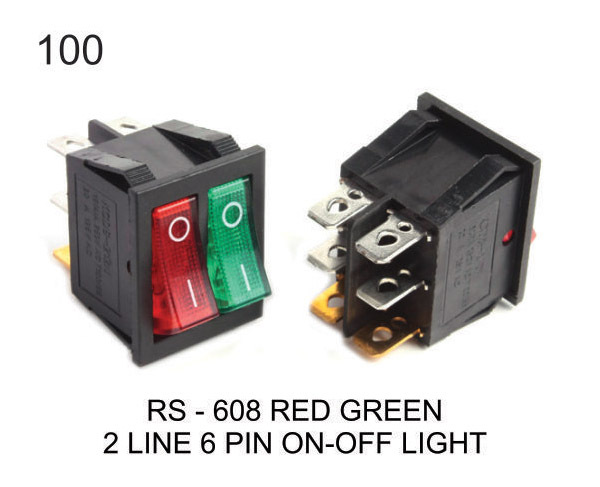 ROCKER SWITCH RED & GREEN 2 LINE 6 PIN ON OFF LIGHT