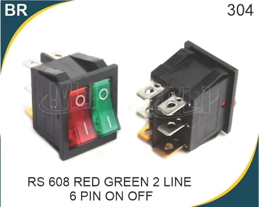 Rocker Switch Red & Green  2 Line 6 Pin On Off