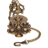 Hanging Bird Diya mad in Brass with 4 Deepak Antique Finish Home Decor Oil lamp