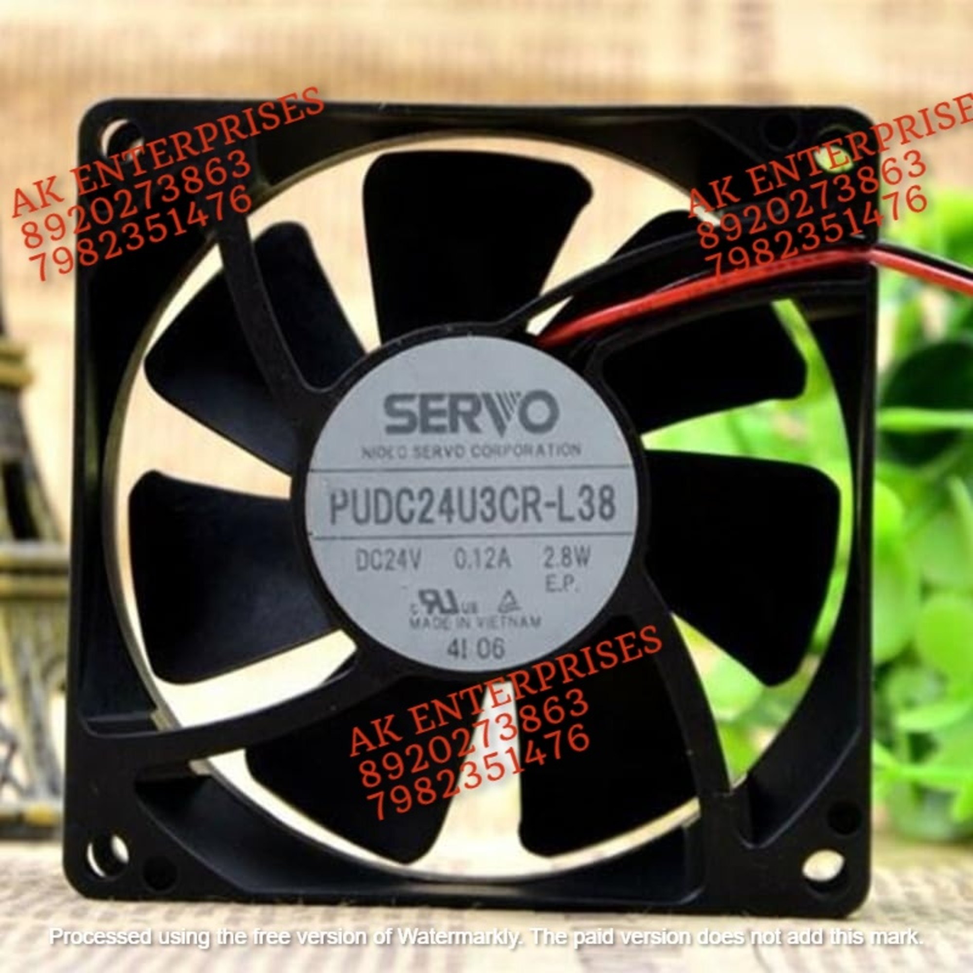 SERVO PUDC Axial Fan - Plastic, 80mm x 80mm x 25mm | Black, 24V DC Brushless, 3000 RPM, 2.8W Power Consumption, 3-Wire Configuration