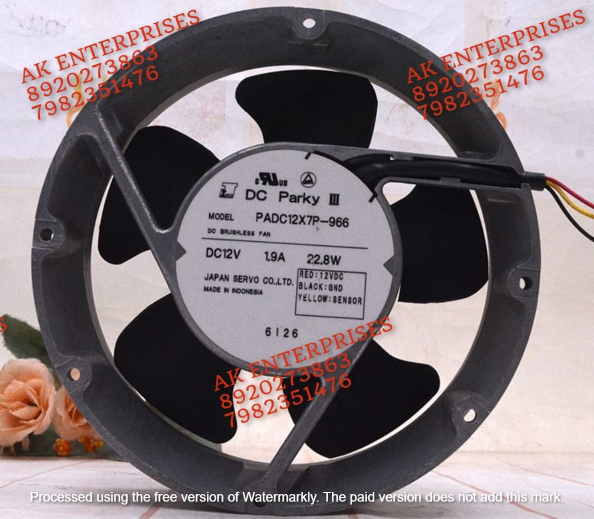 SERVO PADC12X7P-966 Axial Fan 12V-1.9a/22.8 DC Brushless Air Cooling Fan 3500 RPM 172 * 172 * 51mm 3Wire (Metal)