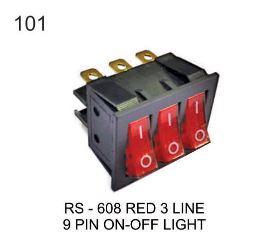ROCKER SWITCH 3 LINE 9 PIN ON OFF REDLIGHT