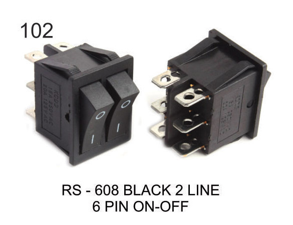 ROCKER SWITCH BLACK 2 LINE 6 PIN ON-OFF