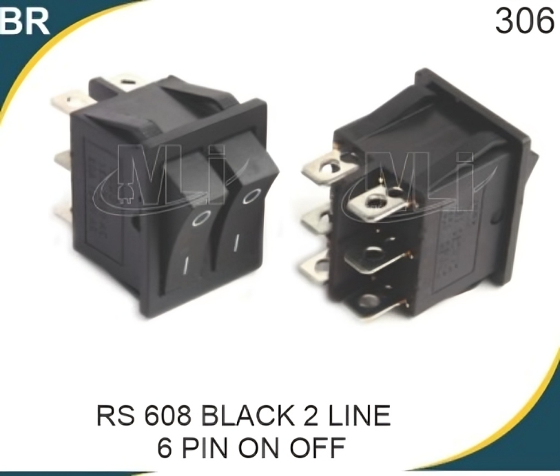 Rocker Switch Black 2 Line 6 Pin On Off
