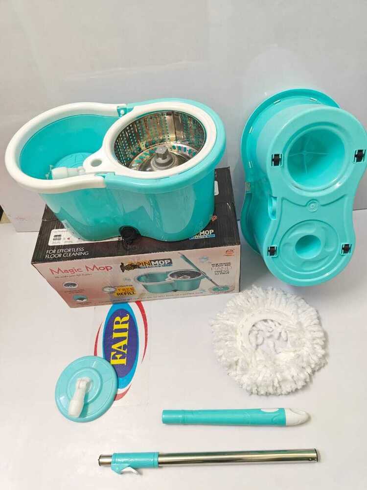 Steel Mop Bucket - Microfiber Mop Head With 6.5l Plastic Capacity Assorted Colors | Built-in Wringer Round Shape Includes 2 Extra Mop Refills