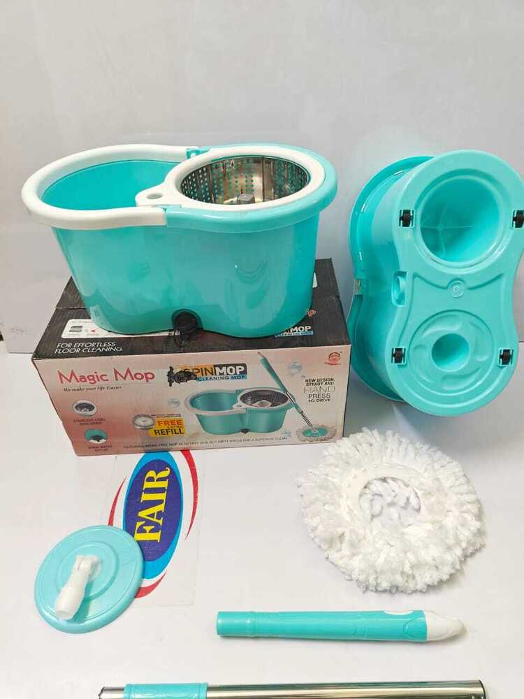 Steel Mop Bucket - Microfiber Mop Head With 6.5l Plastic Capacity Assorted Colors | Built-in Wringer Round Shape Includes 2 Extra Mop Refills