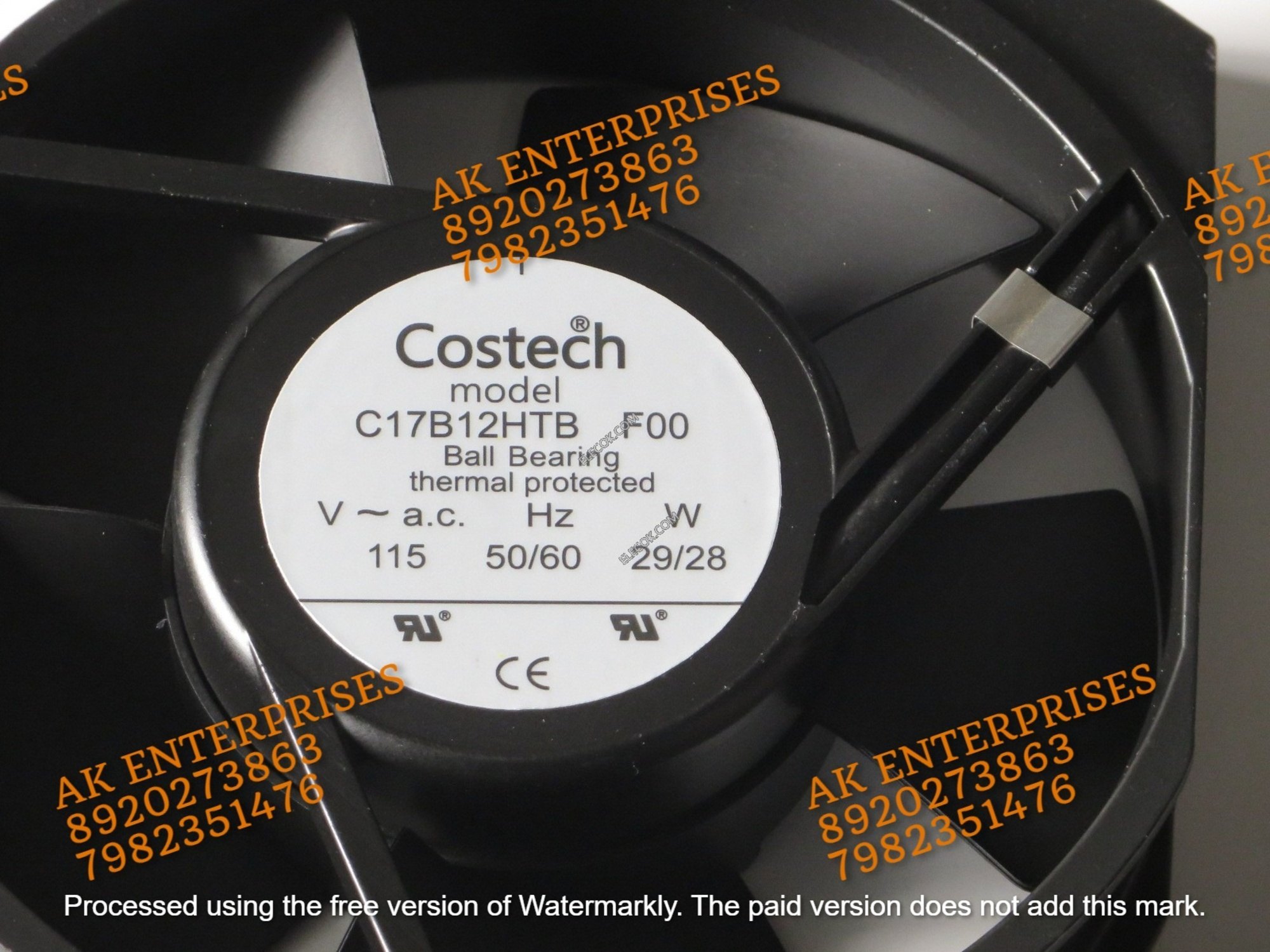 Costech C17B12HTB Axial Fan 115V-50/60Hz 29/28W DC Brushless Air Cooling Fan 5000 RPM 172 * 150 * 38mm 2Wire