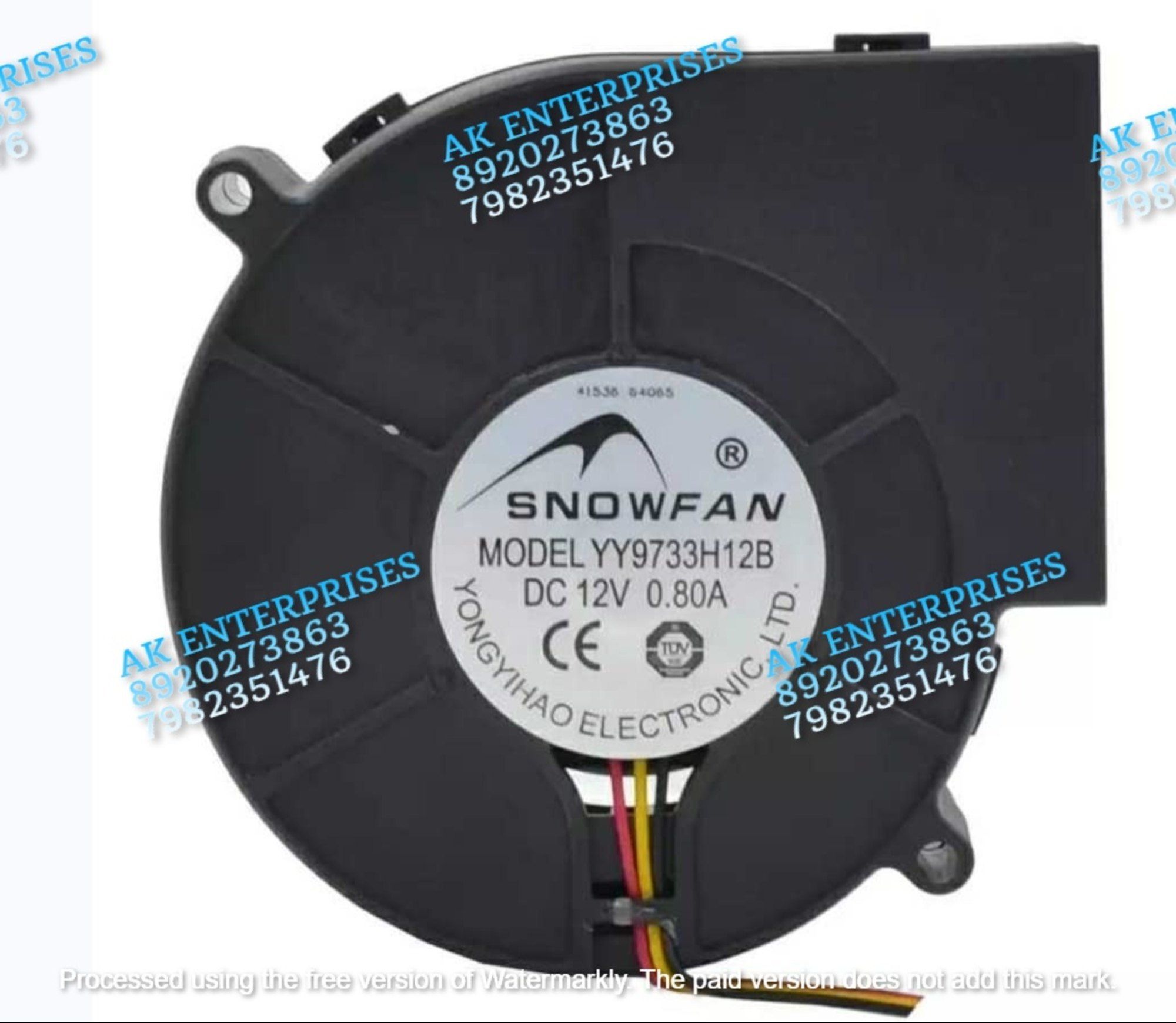 SNOW FAN YY9733H12B DC Blower 12V-0.80A DC Brushless Air Cooling Blower 4300 RPM 97 * 97 * 33mm 3Wire