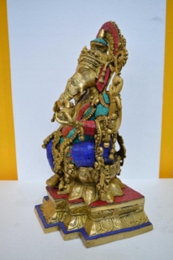 Laksmi Ganesha Statue in Dual Stone work Finish Metal Brass Decorative god idol Home decor  Gift