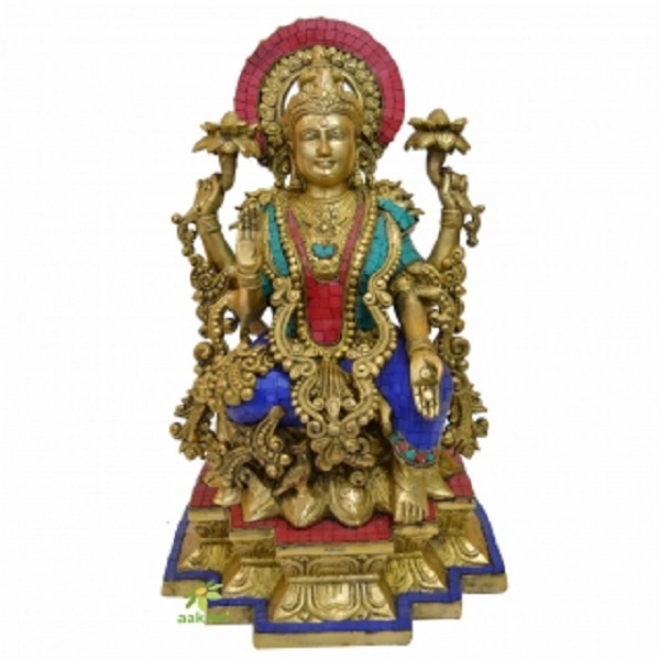 Laksmi Ganesha Statue in Dual Stone work Finish Metal Brass Decorative god idol Home decor  Gift