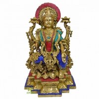 Laksmi Ganesha Statue in Dual Stone work Finish Metal Brass Decorative god idol Home decor  Gift