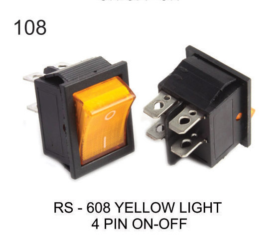 ROCKER SWITCH YELLOW LIGHT 4 PIN ON-OFF