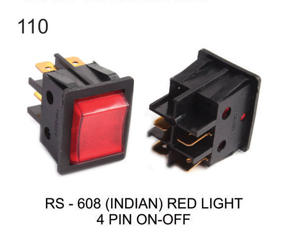 ROCKER SWITCH (INDIAN) RED LIGHT 4 PIN ON-OFF