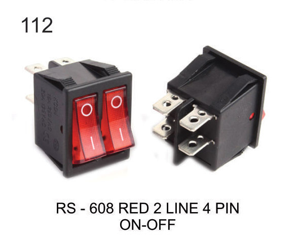 ROCKER SWITCH RED LIGHT 2 LINE 4 PIN ON-OFF