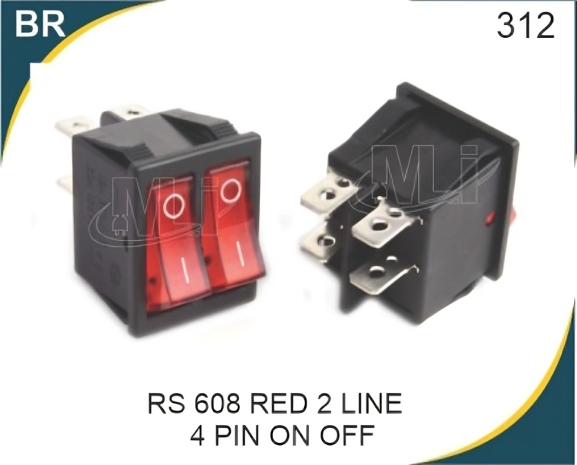 Rocker Switsch Red Light 2 Line  4 Pin On Off