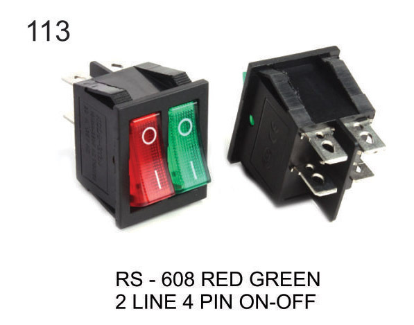 ROCKER SWITCH RED & GREEN 2 LINE 4 PIN ON-OFF