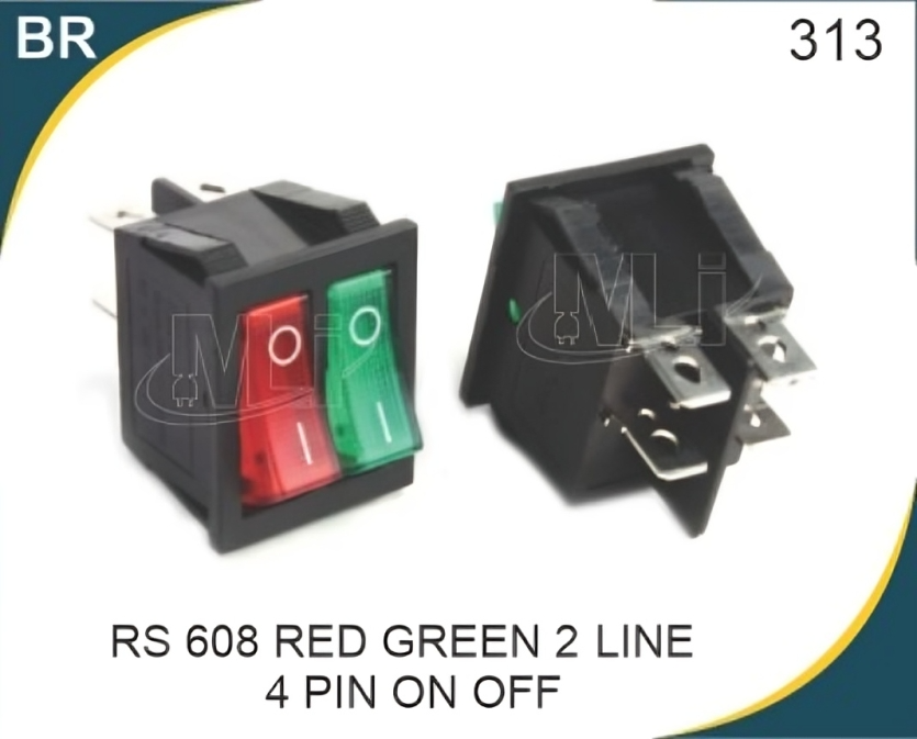 Rocker Switch Red & Green 2 Line 4 Pin On Off