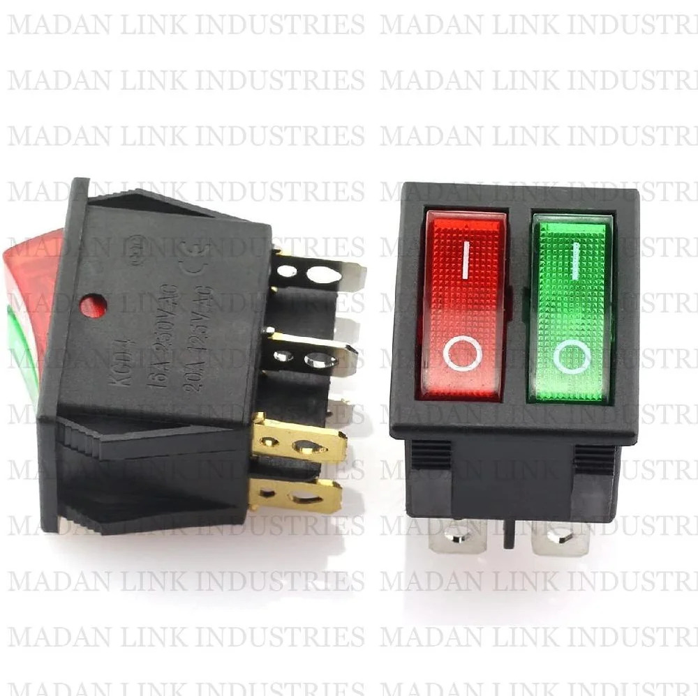 Rocker Switch Red & Green 2 Line 4 Pin On Off