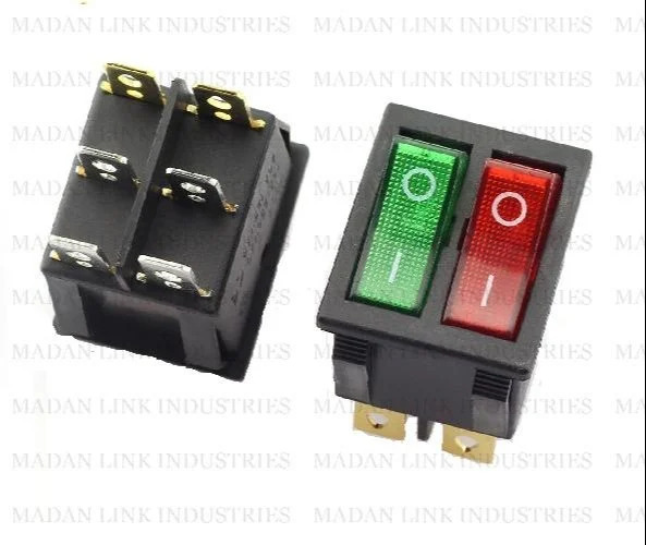 Rocker Switch Red & Green 2 Line 4 Pin On Off