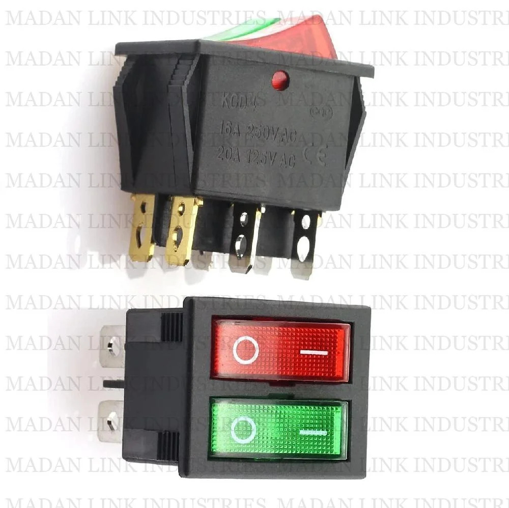 Rocker Switch Red & Green 2 Line 4 Pin On-off - Contact Resistance: 250v 16amp Volt Per Ampere (V/a)