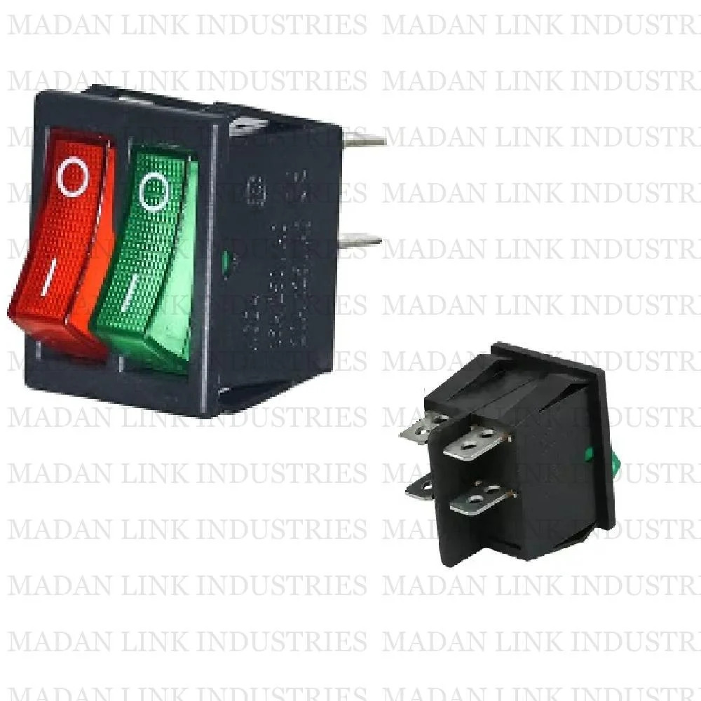 Rocker Switch Red & Green 2 Line 4 Pin On-off - Contact Resistance: 250v 16amp Volt Per Ampere (V/a)