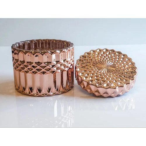 Rose Gold Textured Diamond Cut Candle Jar