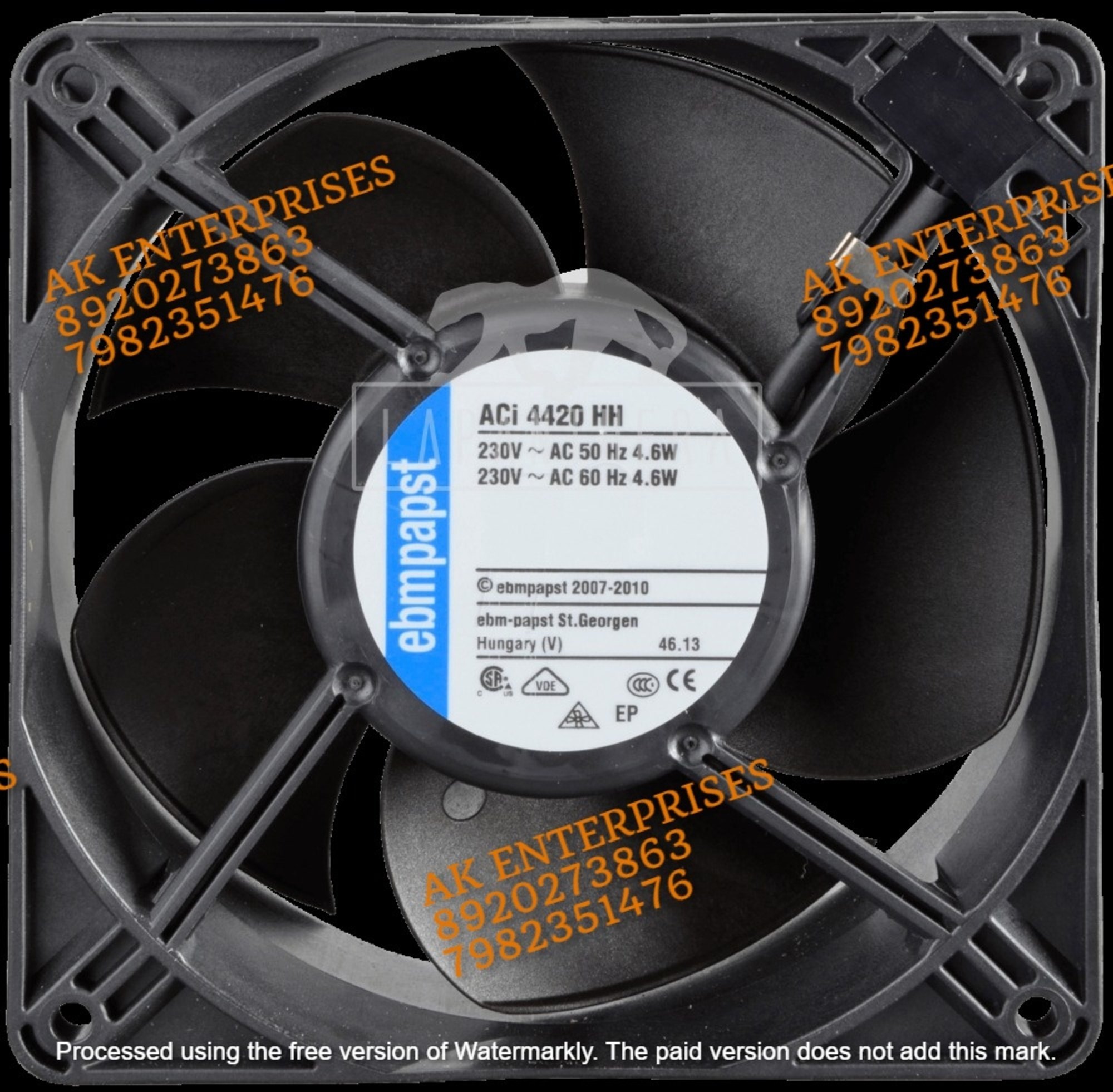 Ebm-papst Axial Fan - Plastic Material, 119x119x38mm Size, Black Color, 3300rpm Speed, 4.4w Power Consumption | High Efficiency 175m3/h Airflow, Ball Bearing