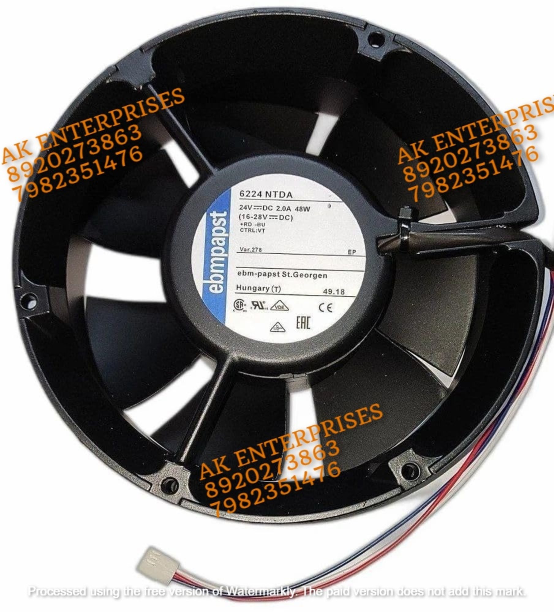 EBMPAPST 6224 NTDA Axail Fan 24V-2.0A 48W DC Brushless Air Cooling Fan 5100 RPM 172 * 172 * 51mm 3-Wire (Metal)