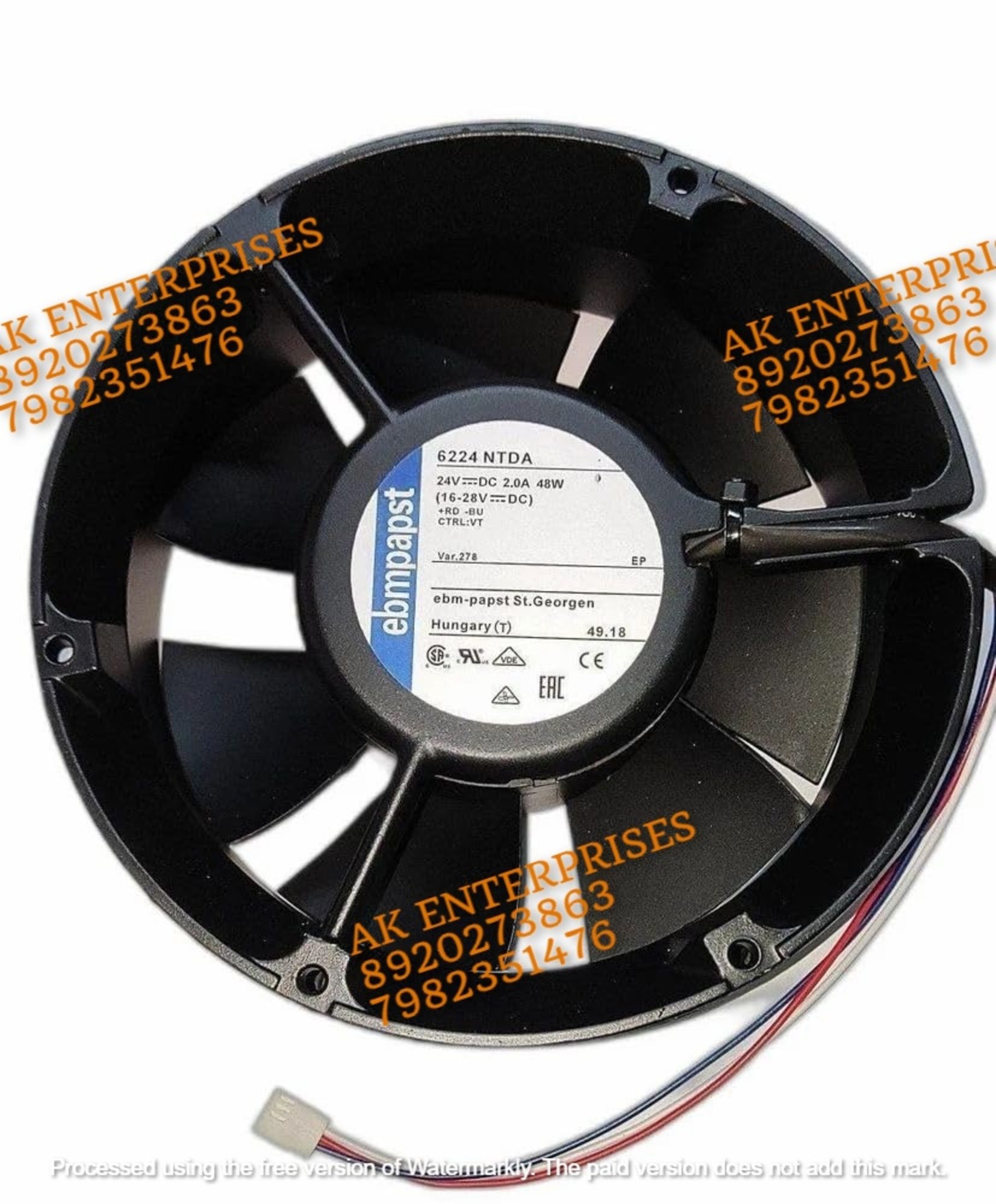 EBMPAPST 6224 NTDA Axail Fan 24V-2.0A 48W DC Brushless Air Cooling Fan 5100 RPM 172 * 172 * 51mm 3-Wire (Metal)