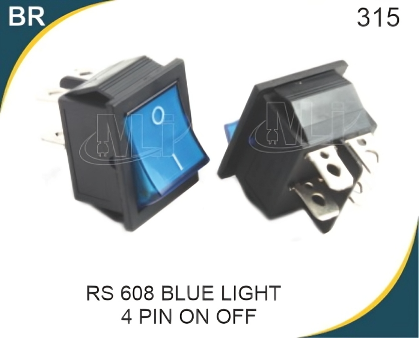 ROCKER SWITCH BLUE LIGHT 4 PIN ON-OFF
