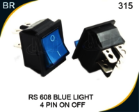 Rocker Switch Blue Light 4 Pin On-off - Plastic Body, 20a 125vac/15a 250vac Rating | Dpst Configuration, Illuminated, Versatile Voltage Options