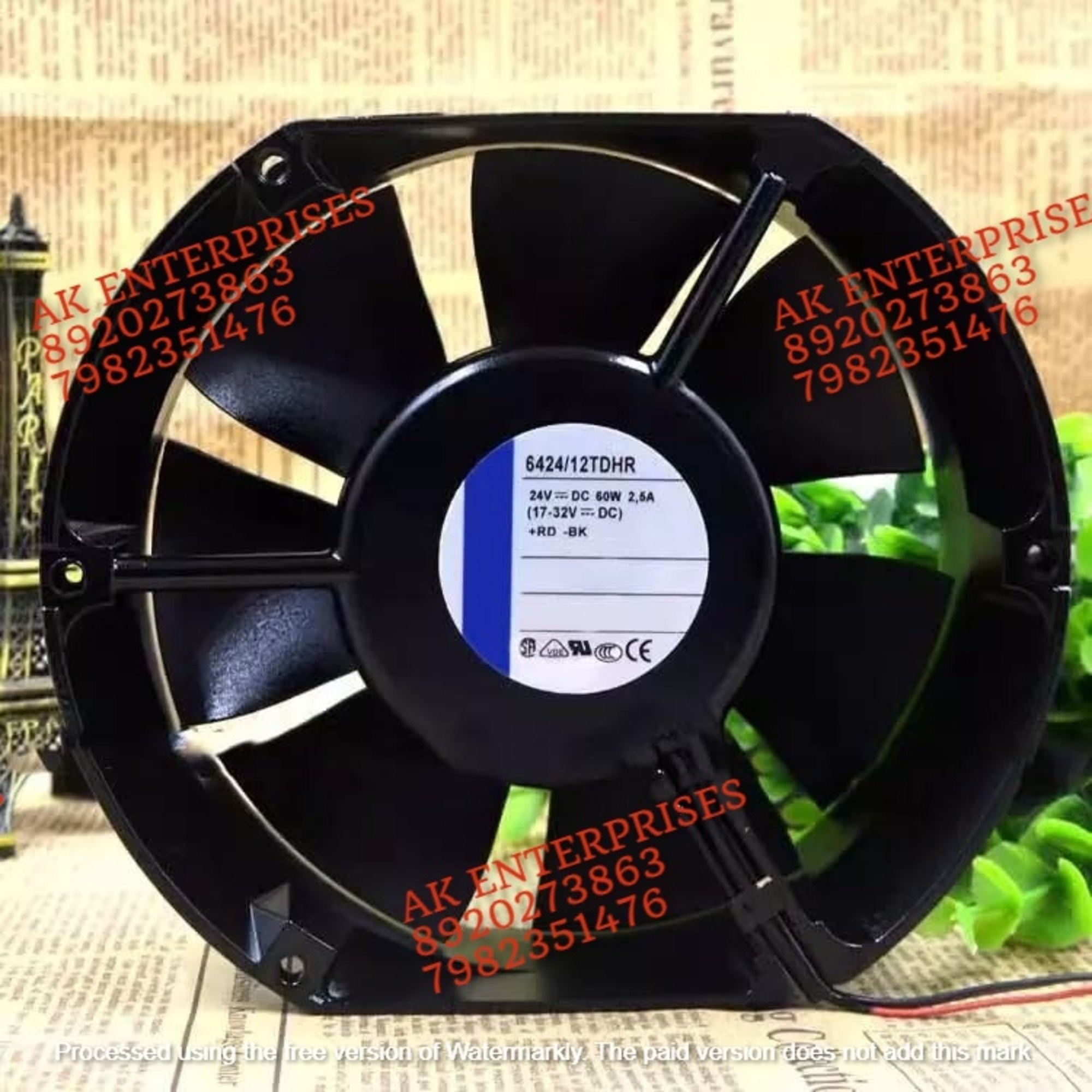 EBMPAPST 6424/12TDHR Axial Fan 24V-60W 2.5A DC Brushless Air Cooling Fan 6000 RPM 172 * 150 * 50mm 2-WirE (Metal) Brand: ESHMEET