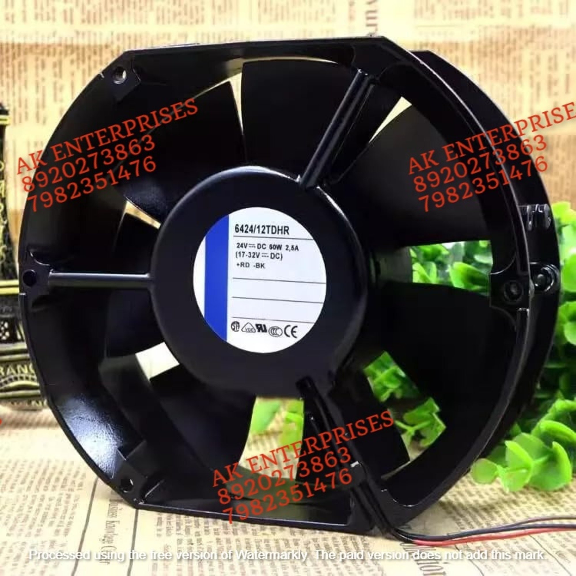 EBMPAPST 6424/12TDHR Axial Fan 24V-60W 2.5A DC Brushless Air Cooling Fan 6000 RPM 172 * 150 * 50mm 2-WirE (Metal) Brand: ESHMEET