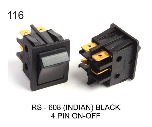 ROCKER SWITCH (INDIAN) BLACK 4 PIN ON-OFF