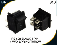 Rocker Switch Black 4 Pin 1 Way Spring Throw - Automation Grade: Manual