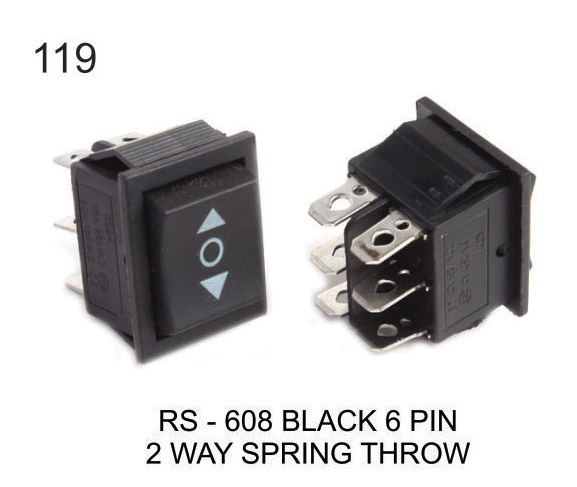 ROCKER SWITCH BLACK 6 PIN 2 WAY SPRING THROW