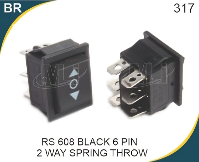 Rocker Switch Black 6 Pin 2 Way Spring Throw