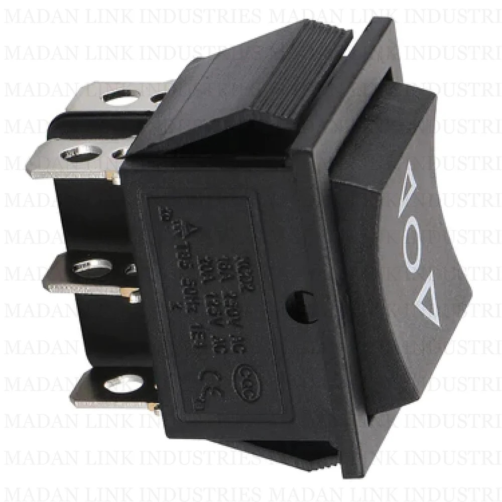Rocker Switch Black 6 Pin 2 Way Spring Throw