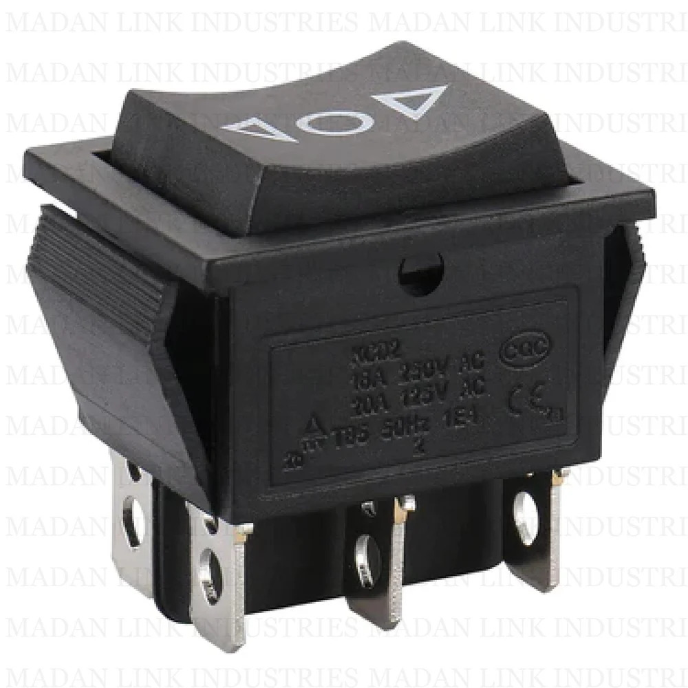 Rocker Switch Black 6 Pin 2 Way Spring Throw