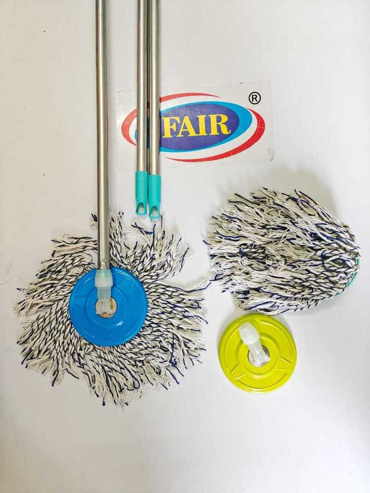 Chakri Mop With Iron Rod - Plastic Plate With Cotton Reffile, Blue Green Pink Colors | Replaceable Head, Home & Commercial Use, Box Packing