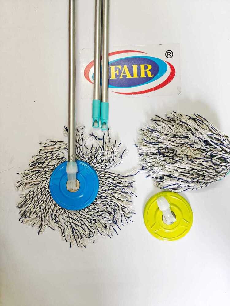 Chakri Mop With Iron Rod - Plastic Plate With Cotton Reffile, Blue Green Pink Colors | Replaceable Head, Home & Commercial Use, Box Packing