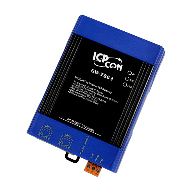 Gw-7663 - Profinet Io To Modbus Tcp Gateway | Plastic, Blue, 42x76x110 Mm, 1 Year Warranty, Esd Protected