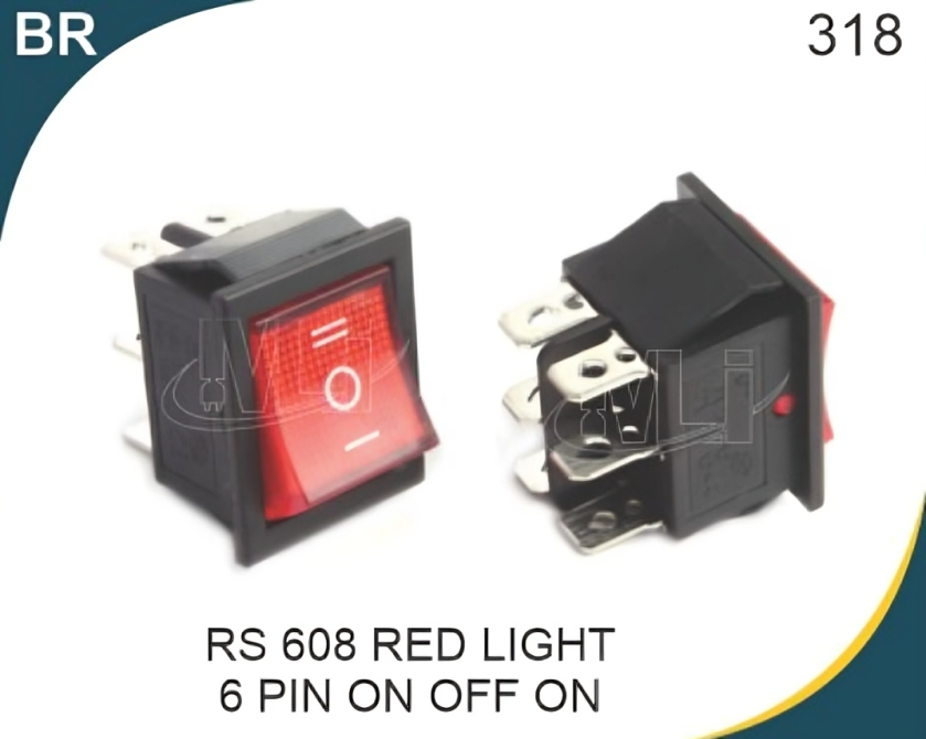 Rocker Switch Red Light 6 Pin On Off On (Center OFF)