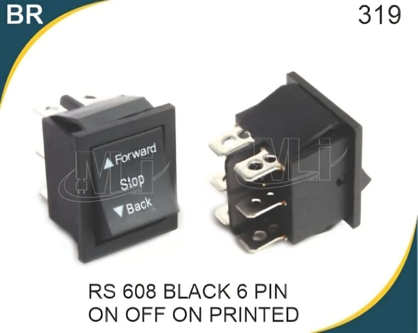 ROCKER SWITCH BLACK 6 PIN FORWARD-STOP- BACKWARD