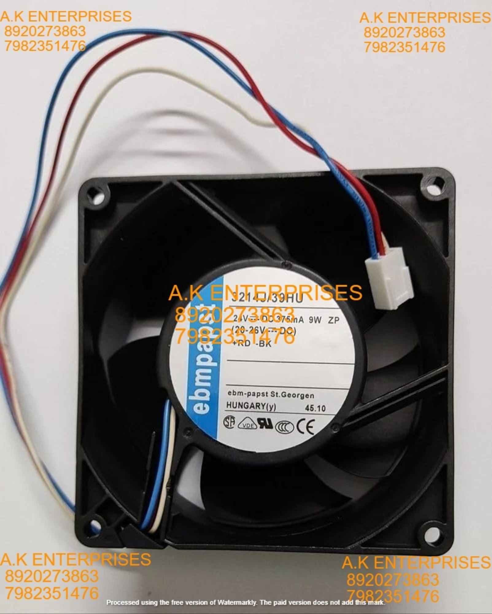  Ebmpapst 3214 J/39HU 24V DC Cooling Fan, 375mA, 9W, 90 * 90 * 38mm 3Wire